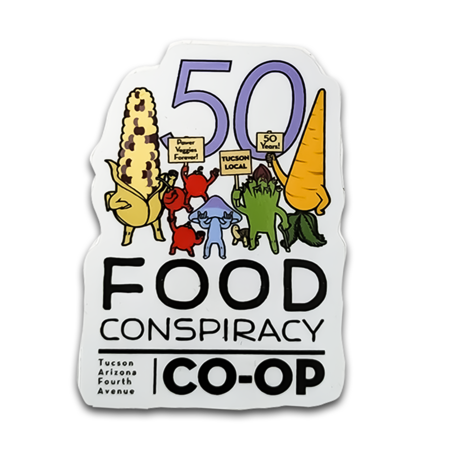 Food co-op digital print, contour cut sticker made at Tucson Print Shop 